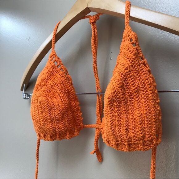 Handmade Crochet Orange Bikini Top Bralette (M/L) - Picture 5 of 6